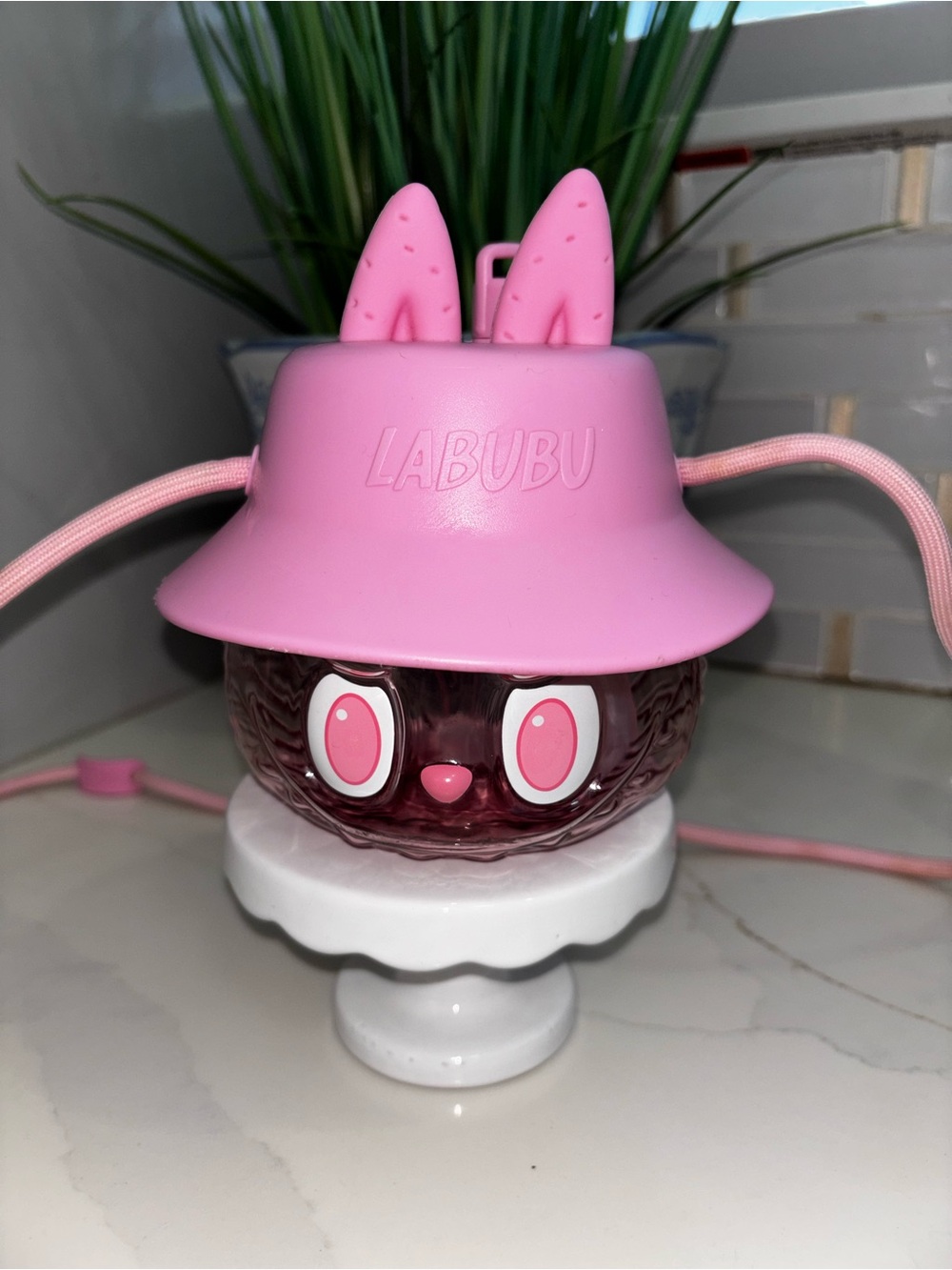 POP MART Labubu The Monsters Wacky Mart Tumbler Cup Water PINK Bottle with Strap